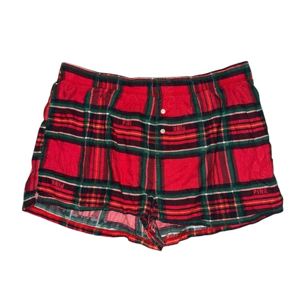 PINK Victoria’s Secret red green plaid pajama shorts women’s size small